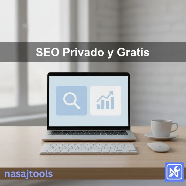 Laptop mostrando interfaz de analizador SEO gratuito y privado.