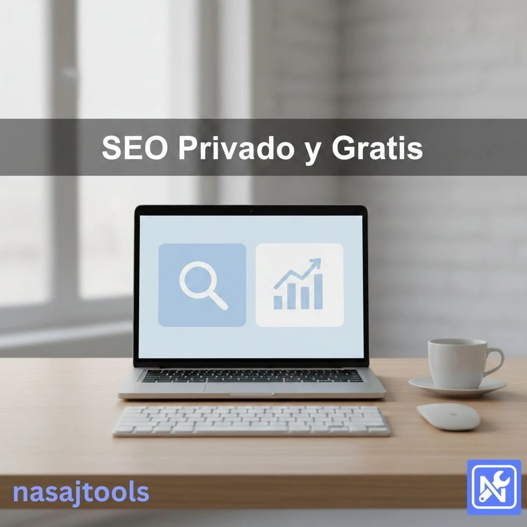 Laptop mostrando interfaz de analizador SEO gratuito y privado.