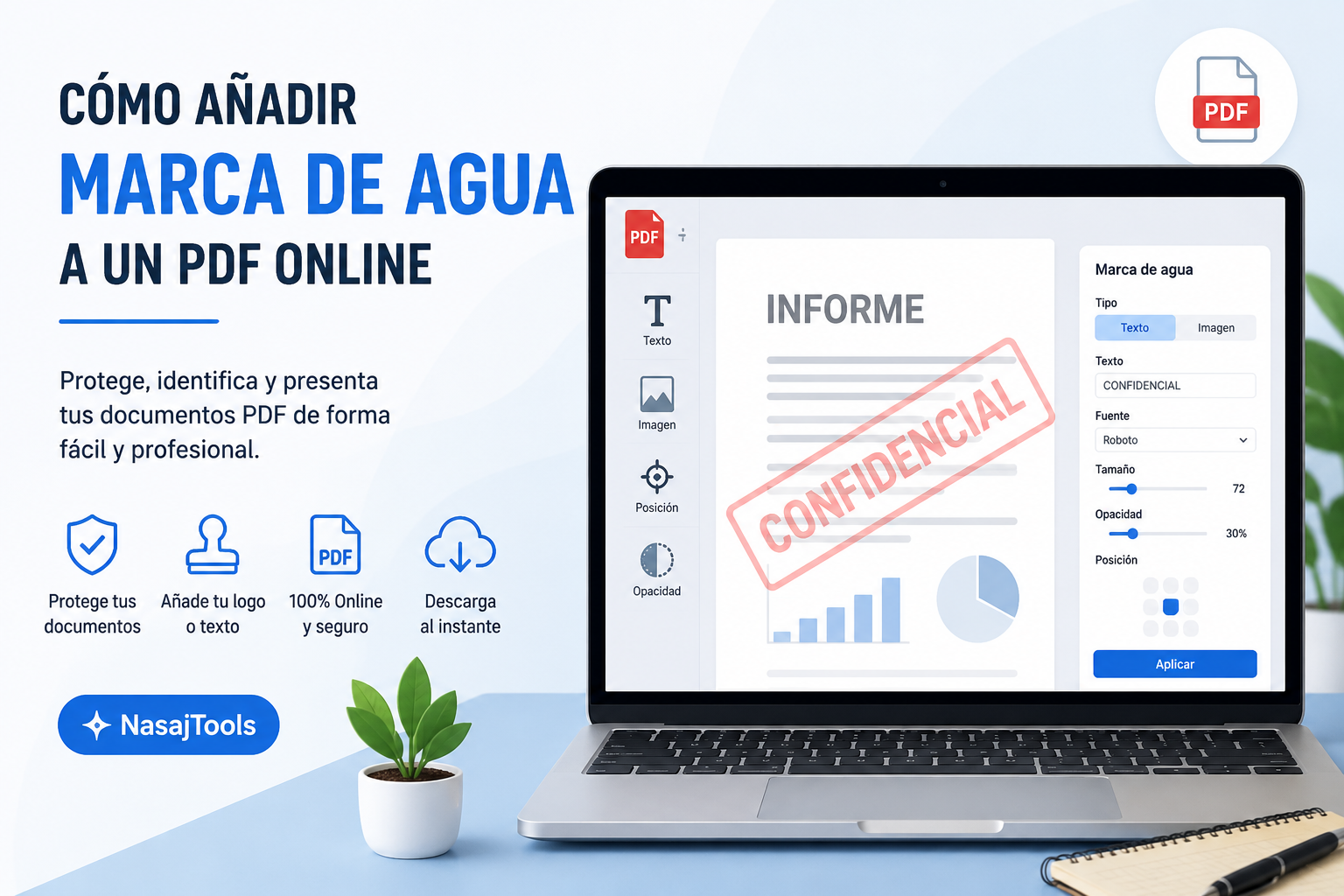 Cómo añadir marca de agua a PDF online con NasajTools