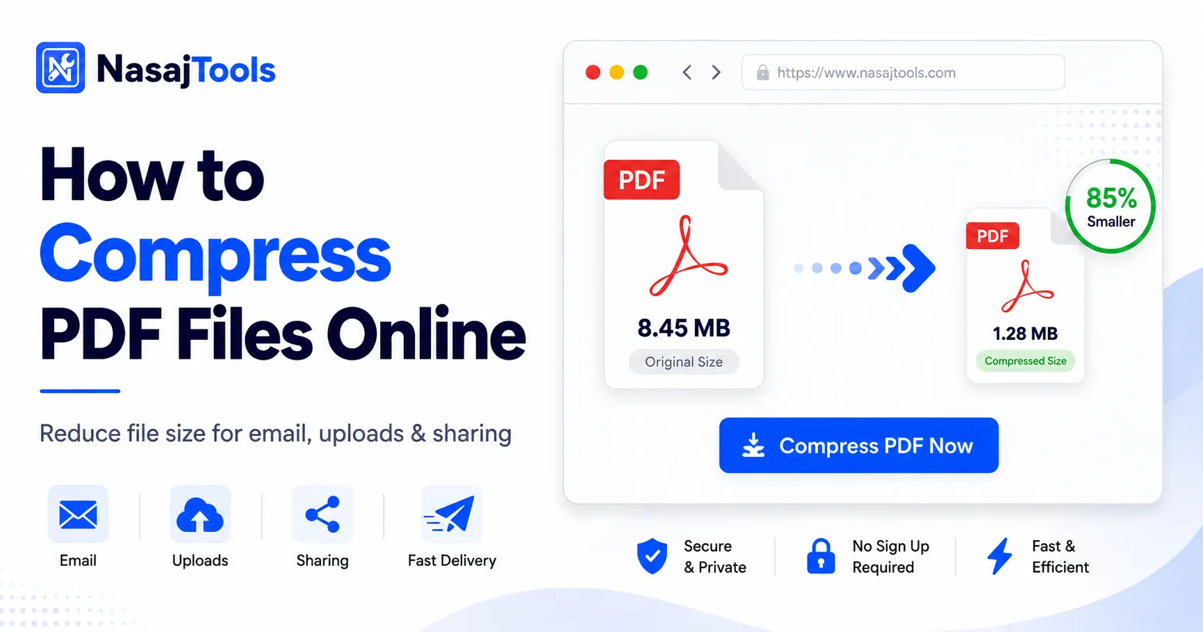 How to compress PDF files online with NasajTools browser-based PDF compressor