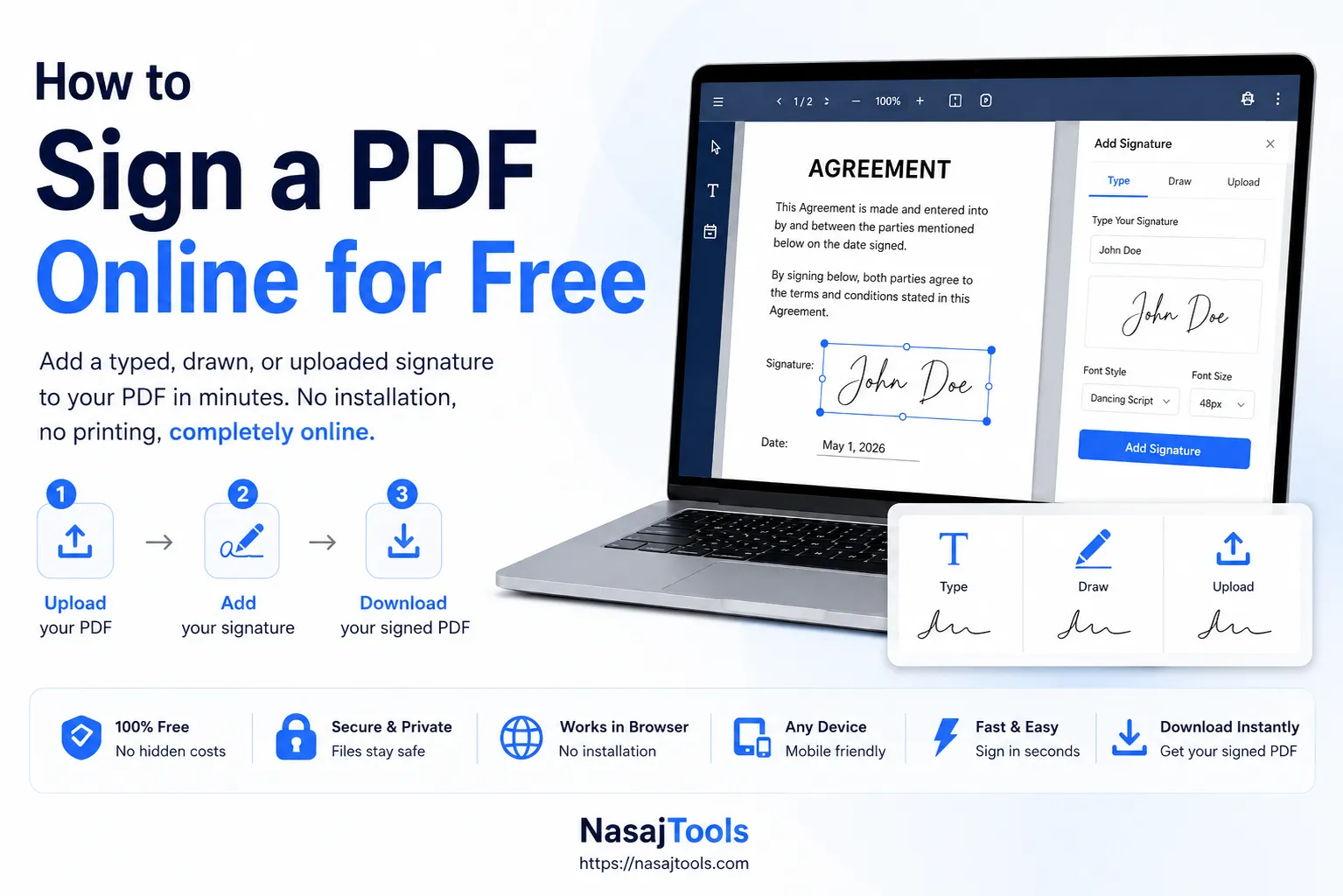 How to Sign a PDF Online for Free 5 Sign a PDF online for free with NasajTools PDF signer